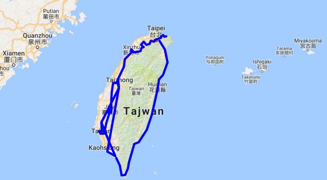 Autostop na Tajwanie - Mapa podróży